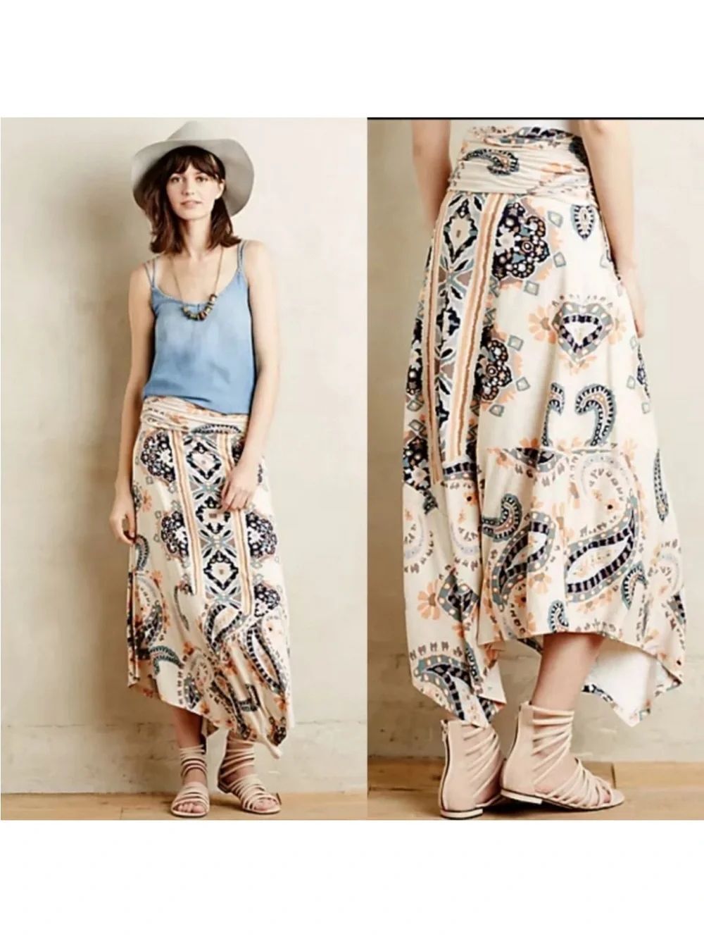 ANTHROPOLOGIE MAEVE Buta Maxi Skirt Asymmetrical Jersey Knit Size Small